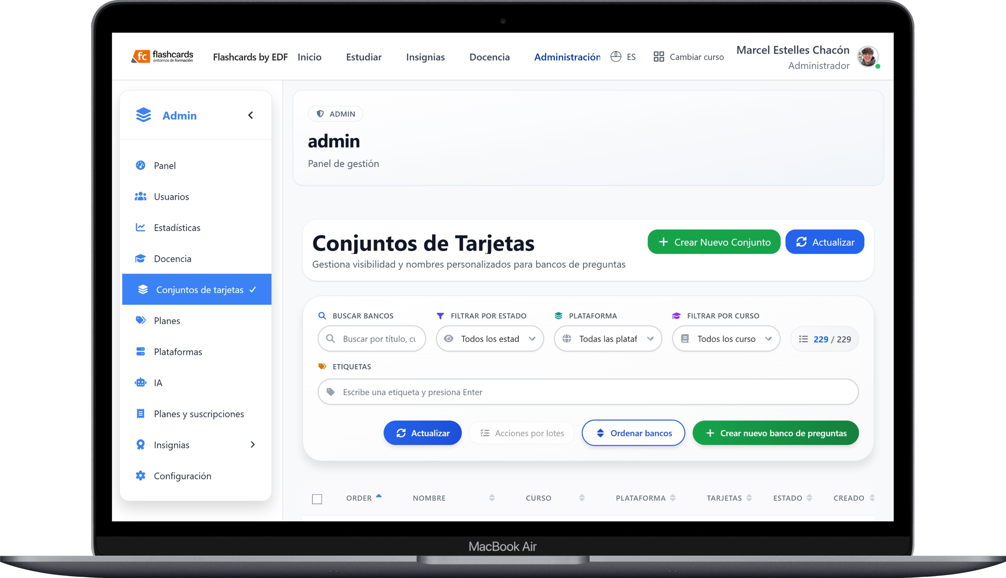 Gestión de conjuntos de tarjetas