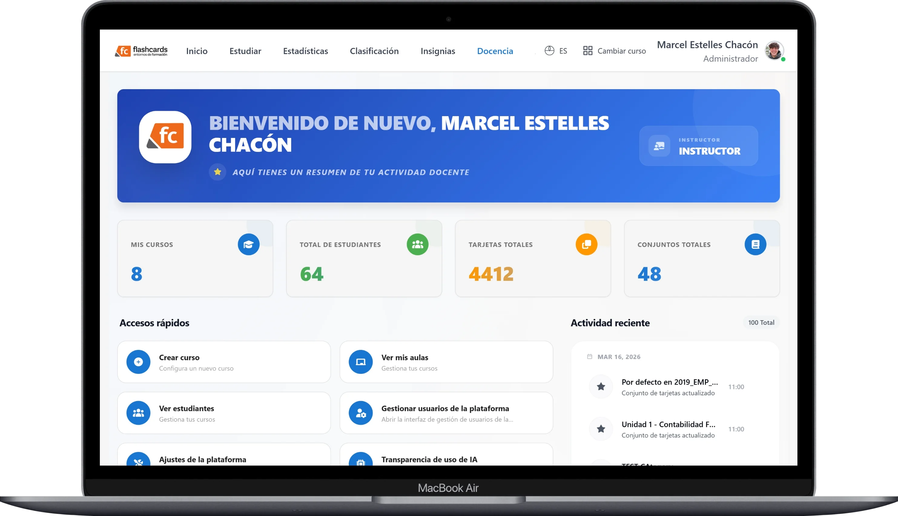 Panel del docente