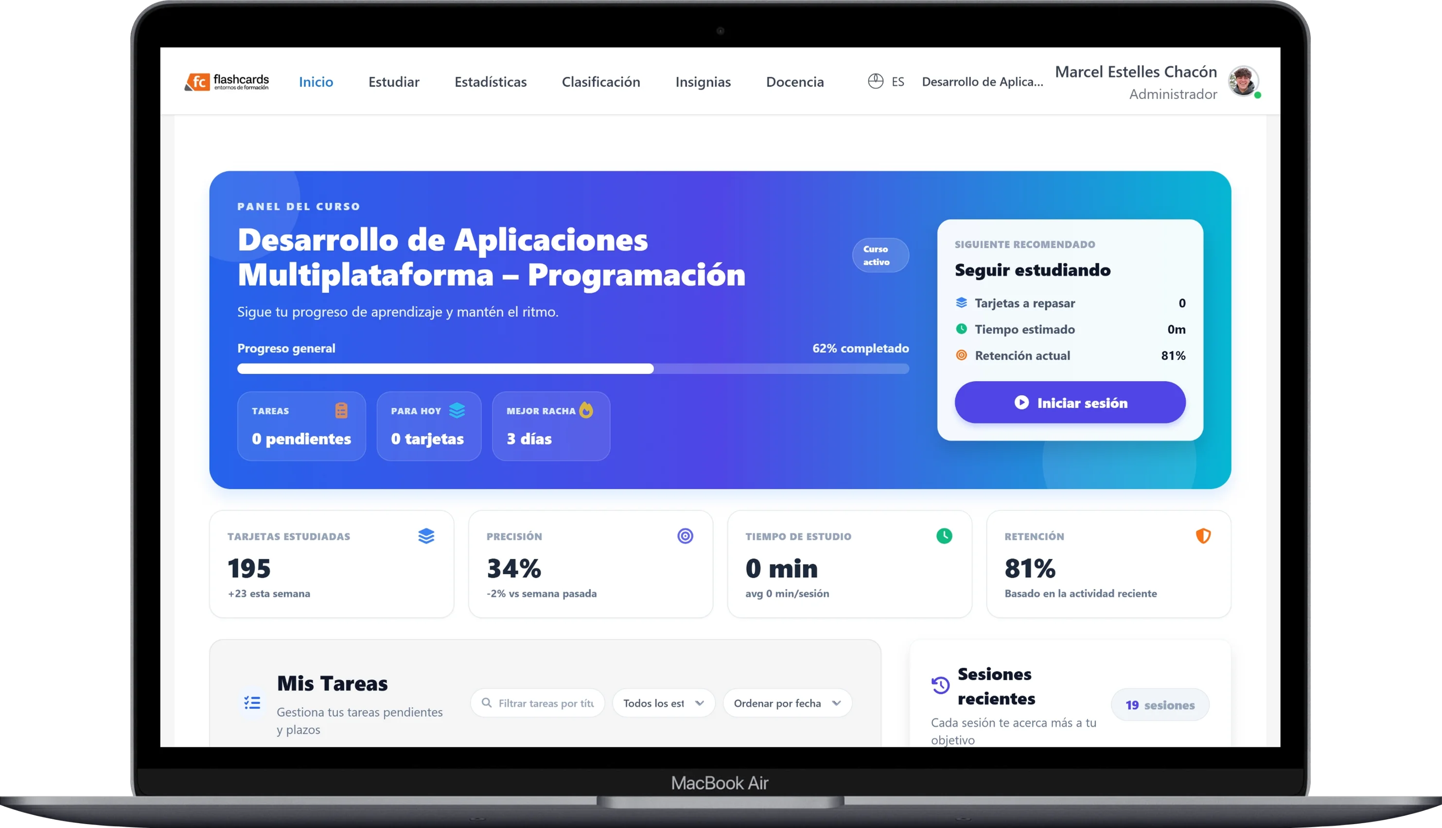 Interfaz de métricas de aprendizaje